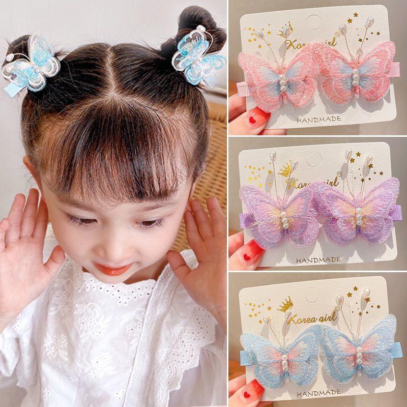 2pcs/set Three-dimensional Butterfly Hair Clip Children's Small Fresh Side Hairpin Cute Girl Hairpin Hair Accessories