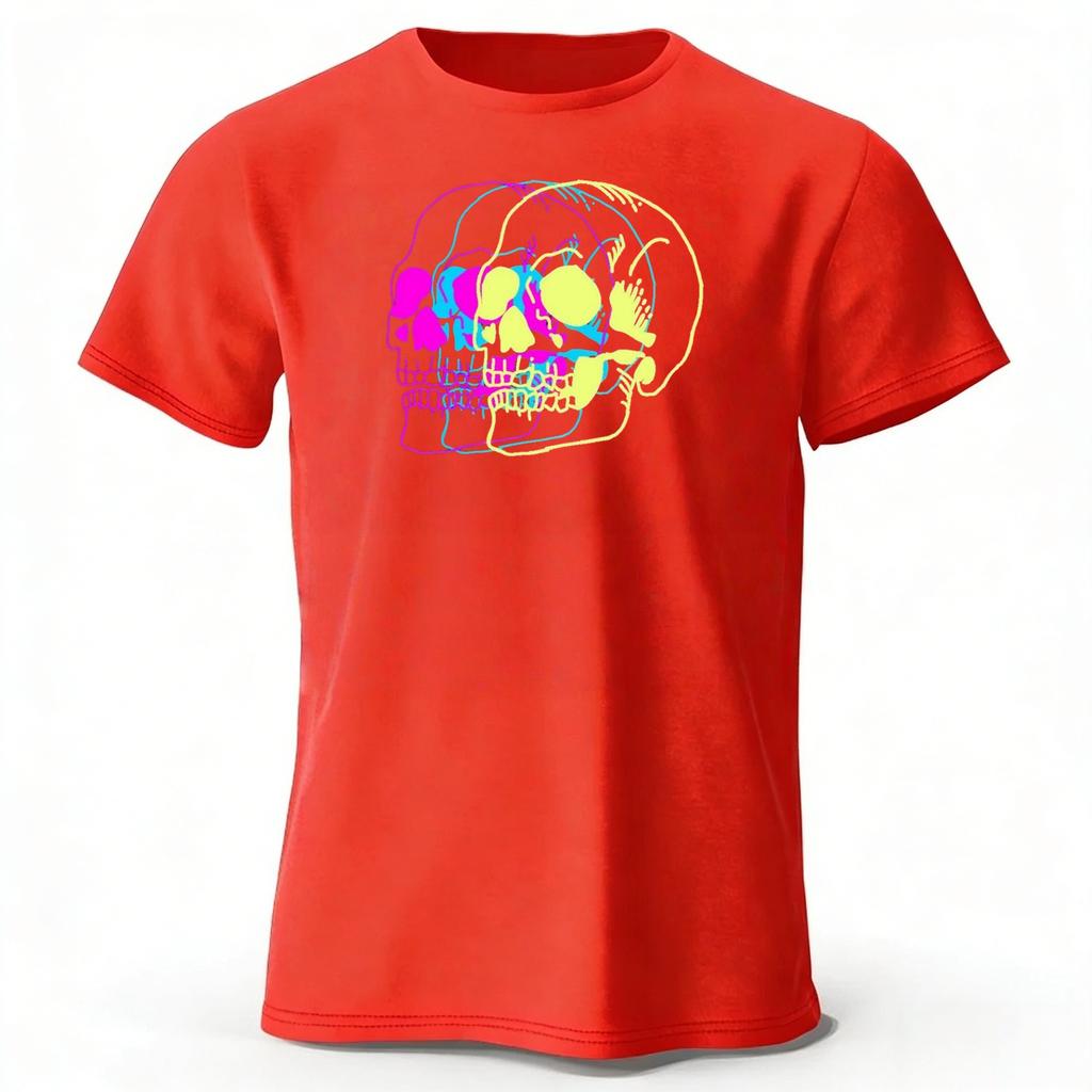 Summer New Psychedelic Skull Monster Pure Cotton Short Sleeved Casual Men Loose Oversized Comfortable Breathable Sports Tshirt