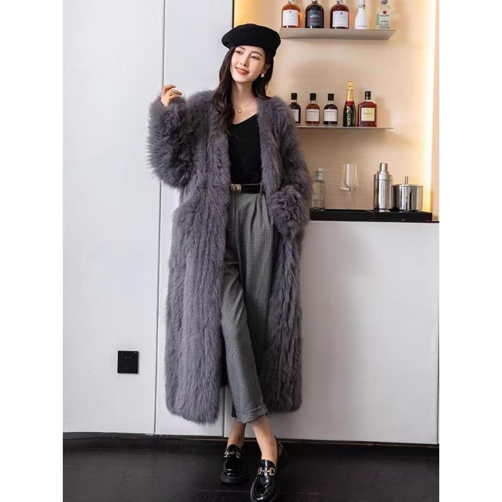 Fox Fur Coat Women's Long New Winter Faux Fur Coat Fashion Young Thickened Coat