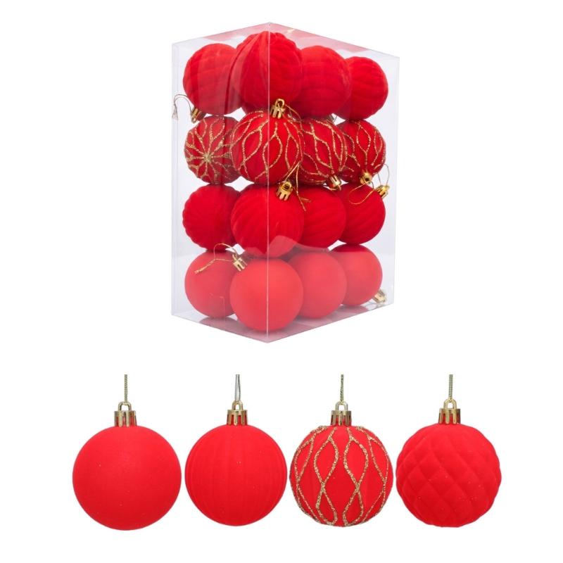 24Pcs Sparkling Velvety Christmas Ball Decorations Shatterproof Decorative Baubles Ornament for Christmas Tree Mantels
