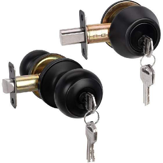HOSOM Deadbolt Lock and Door Knob Set, Keyed Alike Exterior Door Lock Set, Entry Door Knob and Single Cylinder Deadbolt Combo for Entrance and Front 1pc матовый черный
