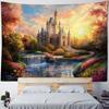 Dreamy Castle Background Wallpaper, Bedroom Tapestry, Cartoon Decoration, Hippie Aesthetic Home Wall Hanging, Yoga Mat