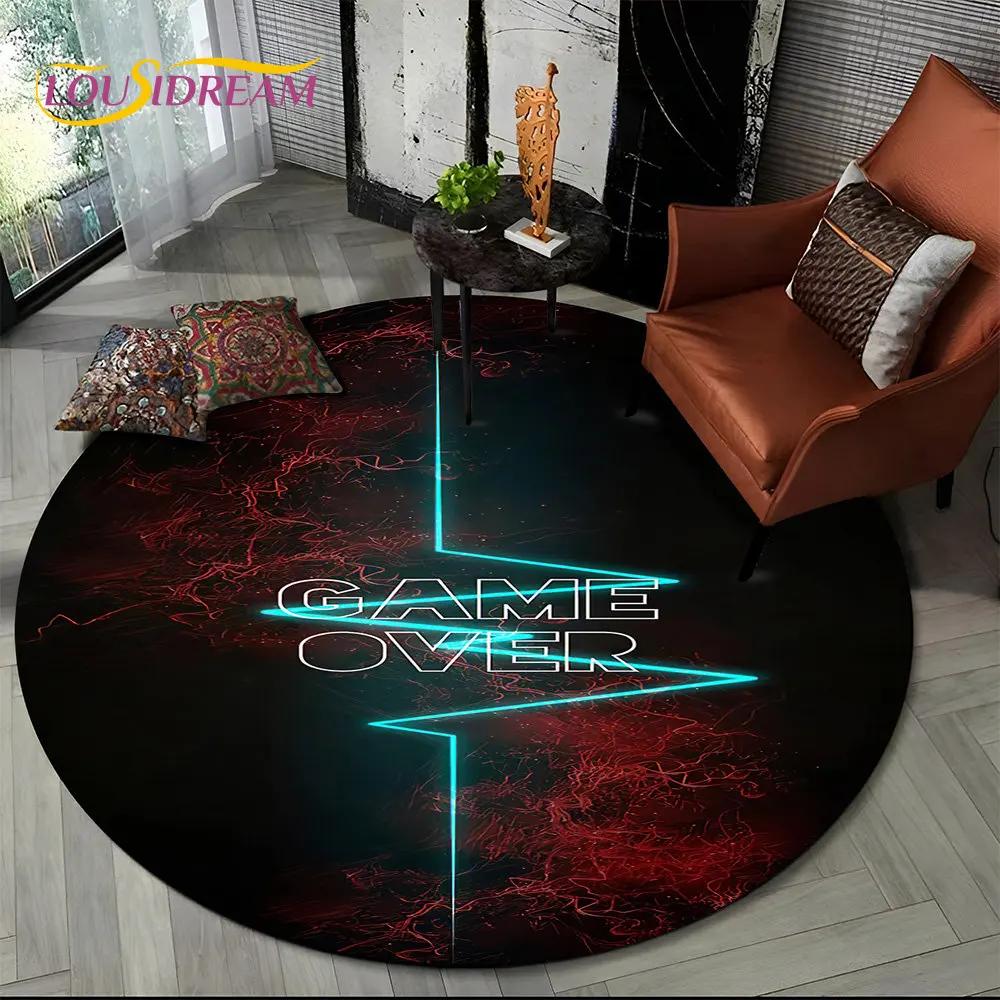 Cartoon Gamer Game Controller Round Area Rug,Circle Carpet Rug for Living Room Children's Bedroom Sofa Decor,Non slip Floor Mat