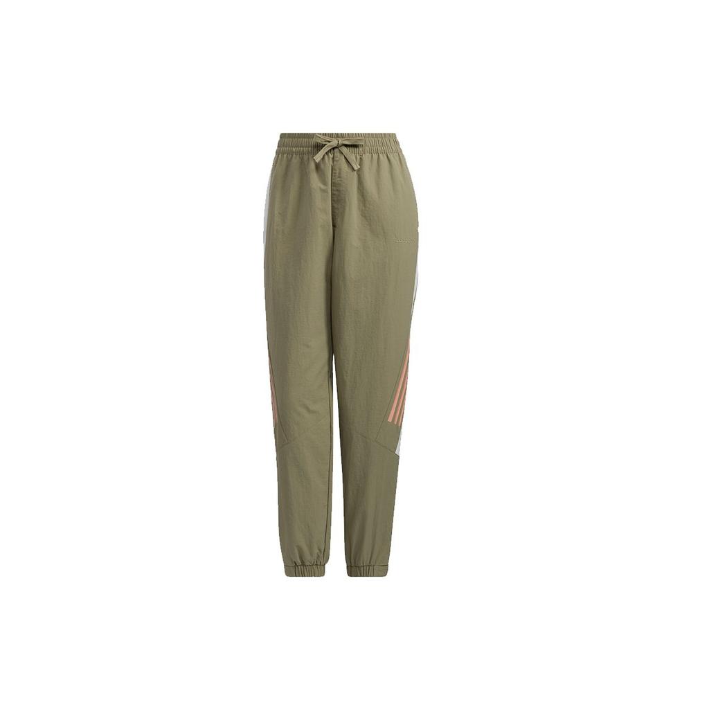 Adidas Neo Vintage Stripe Print Color Block Cropped Sports Pants Women Bottoms Olive HG1615