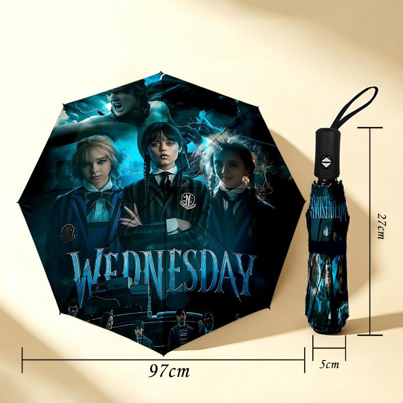 Wednesday Addams 8 Ribs 3Fold Black Glue Uv Protection Umbrella Sun Protection Rainproof Compact Folding Umbrella For Travel Daily Use C923745
