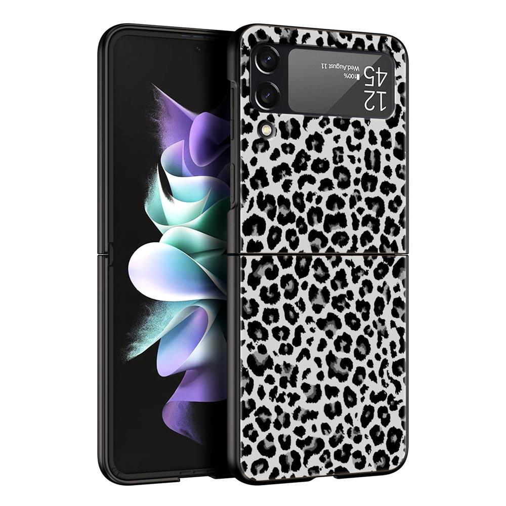 Phone Case for Samsung Galaxy Z Flip 3 4 5 6 Folding Black Shell For Samsung Z Flip4 Flip5 PC Hard Cover Leopard Cheetah print