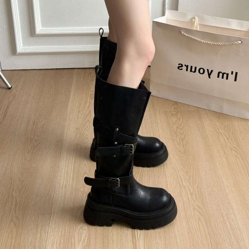 Ботфорты-чулки выше колена модные с острым носком рукав плиссированные с заклепками водонепроницаемые нескользящие на блочном каблуке одинарные туфли 35 чёрный