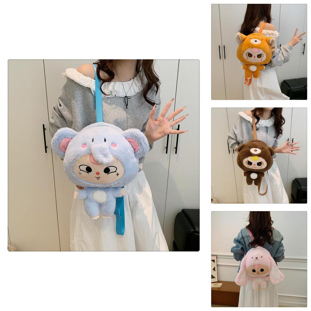 Cute Babythree Elephant Fox Panda Rabbit Animal Costume Cartoon Plush Backpack For Casual Travel And Play