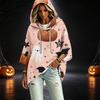 Women's Halloween Print Hooded Pullover Top with 3/4 Sleeves