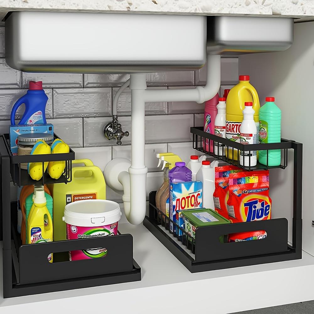 2-Tier Sliding Under Sink Organizer - Rustproof Metal Storage for Kitchen & Bathroom Cabinets,Ideal for Cleaning Supplies