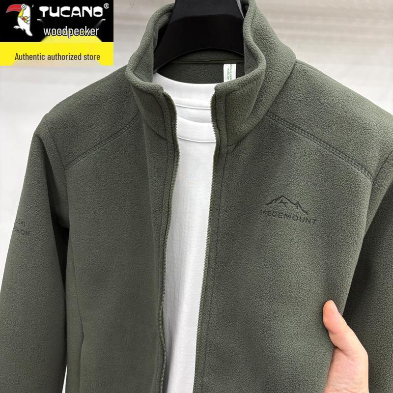 

Men s Woodpecker Fleece Cardigan: Stand Collar, Long Sleeve, Zip-Up Jacket for Spring/Autumn 2XL