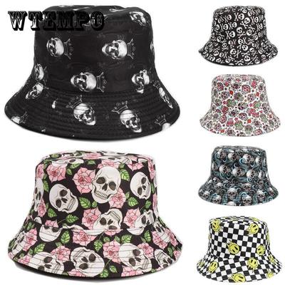 Хеллоуїн Капелюхи-відра з принтом черепа Мультфільм Двосторонній капелюх для умивальника Легкий унісекс Кепка з навісом для рибалки для жінок і чоловіків