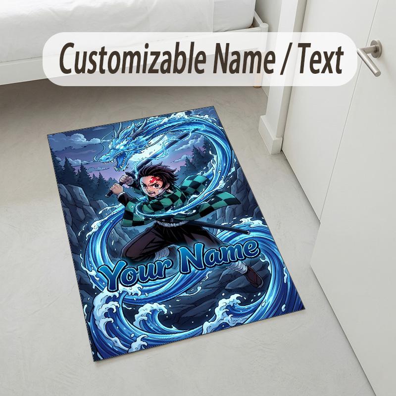 Personalized Crystal Velvet Carpet,Demon Slayer Custom Printed Name, Plush Area Rug For Home Indoor Decor
