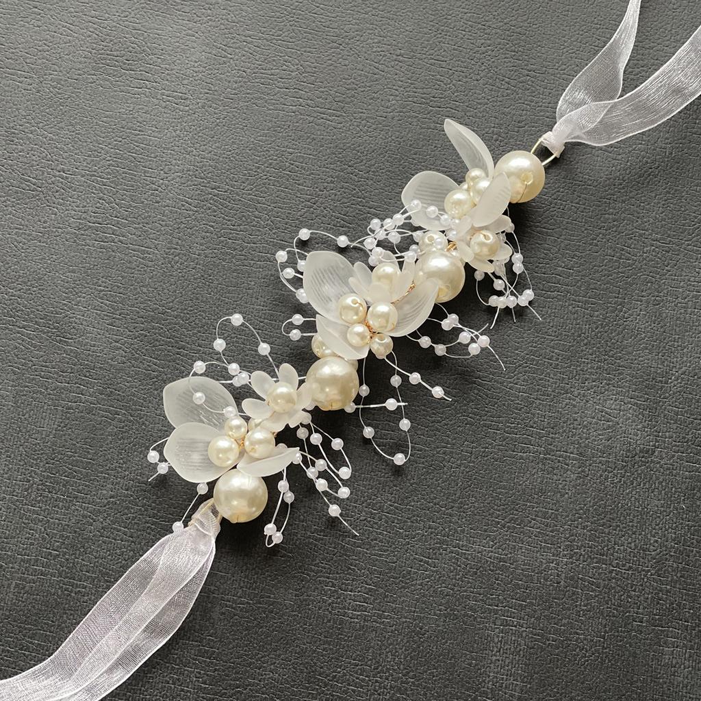 Bridal Wedding Girls Formal Dress Accessories Pearl Handmade Wrist Flower Bracelet Garland Set Headdress Hair