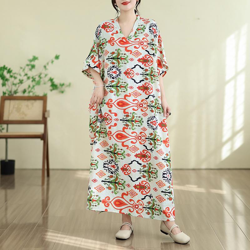 DIMANAF New 2026 Women Plus Size Summer Casual Long Dress Cotton Loose Oversize Maxi Floral Print Beach Sundress