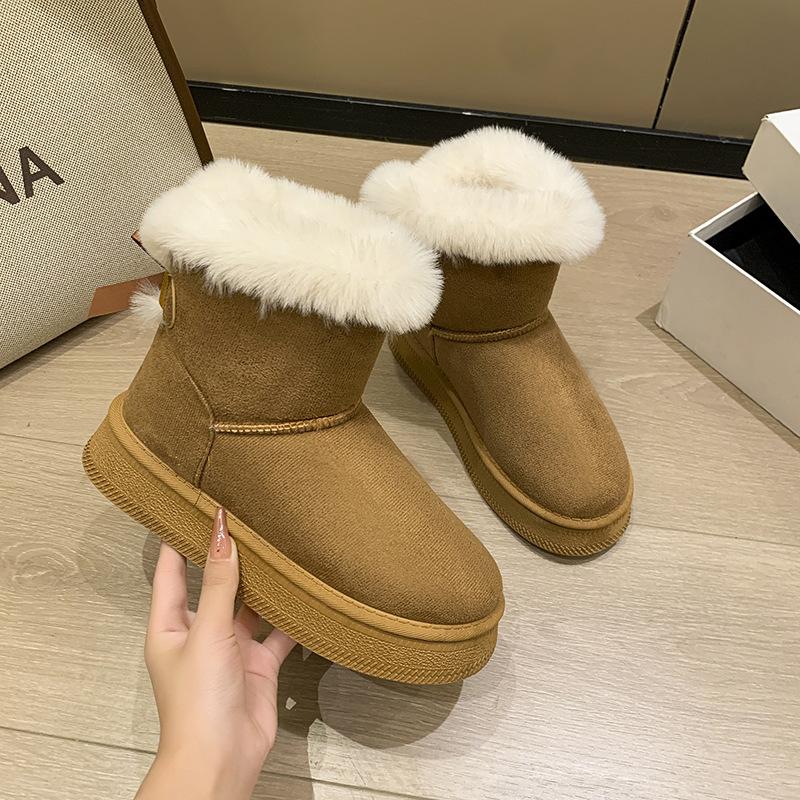 2025 New Bow Decoration Casual Women's Snow Boots Thick Sole Plus Size Warm Cotton Shoes
