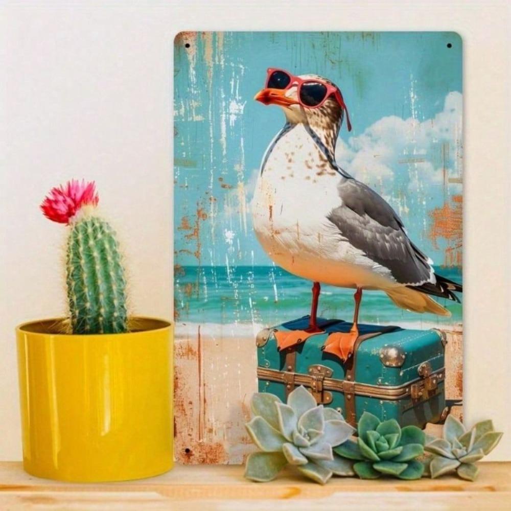 Vintage Tin Art Tea Cup Glasses Suitcase Home Decor