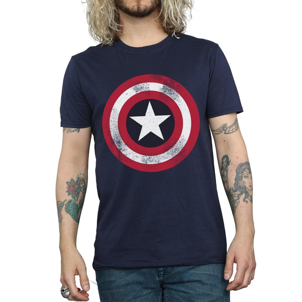 Marvel Mens Captain America Distressed Shield T-Shirt