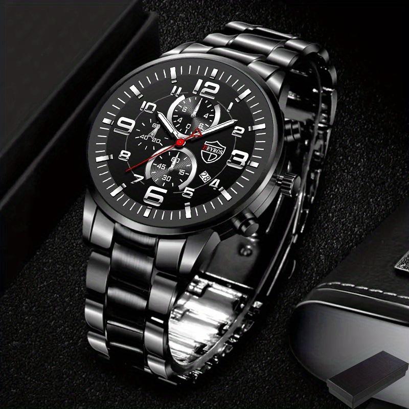 

1 шт. Мужские модные спортивные кварцевые часы с ремешком из нержавеющей стали, наручные часы с , лучшие подарки для него