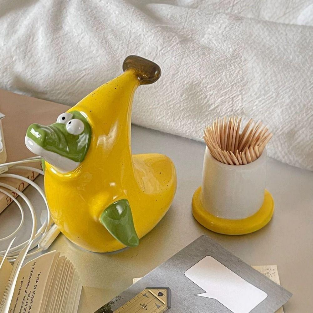 Cartoon Banana Dinosaur Toothpick Holder Cute Cotton Swab Tube Household Use