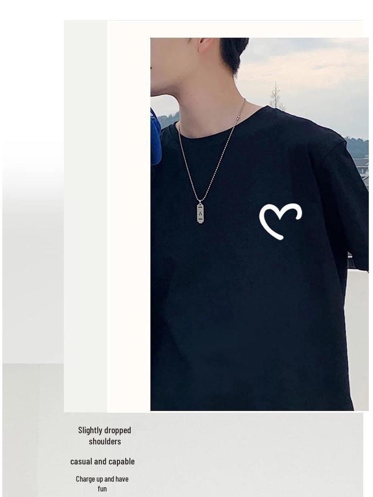 2023 Trendy Unisex Cotton T-Shirt with Heart Design - Short Sleeve, Loose Fit, Stylish Couples' Wear