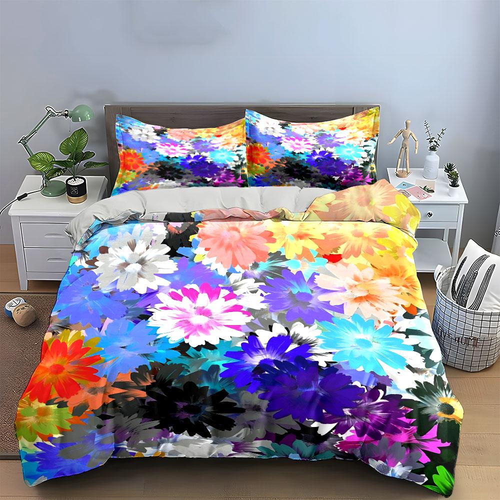 "Colorful Floral Pattern Home Decor" Bedding Set with 1 Duvet Cover 2 Pillowcases Single Double King Queen, Gift