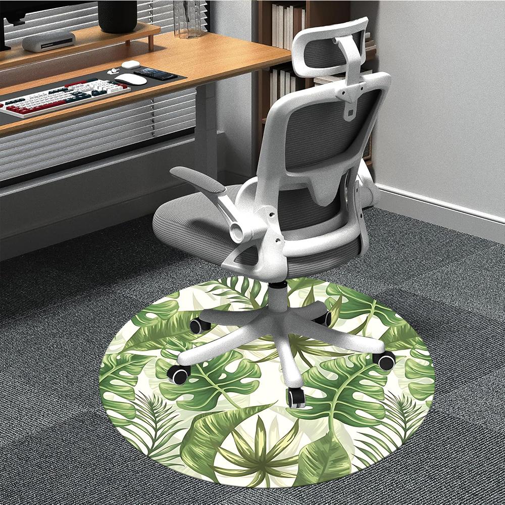 1pc Tropical Leaves Office Round Area Rug, Indoor Mat Suitable ForOffice, Under Office Chairs Bedroom Living Room Home Decor, Room Decot074