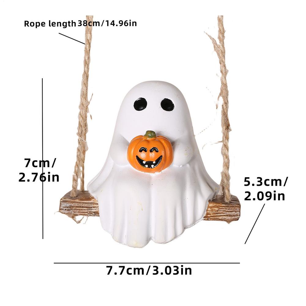 Halloween Skeleton Pumpkin Ornaments Swinging White Ghost Pumpkin Halloween Decor Resin Crafts Garden Wall Ghost Pendant