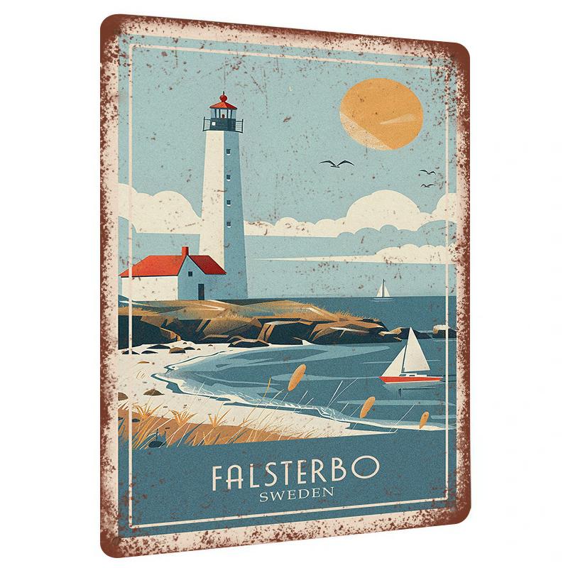 Falsterbo Sweden Vintage Lighthouse Metal Wall Art Coastal Nautical Decor for Home Office 20x30cm（7.8x11.8inch）