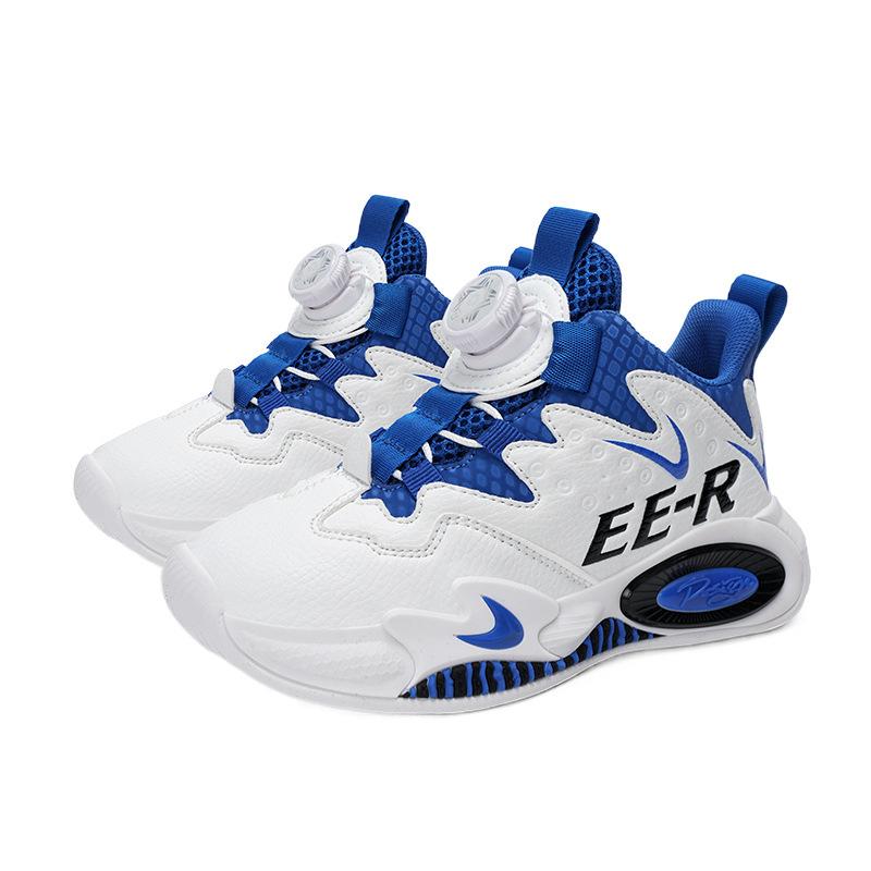 Children's basketball shoes leather surface boys button sports shoes medium and large children's students boys wear-resistant training actual ru