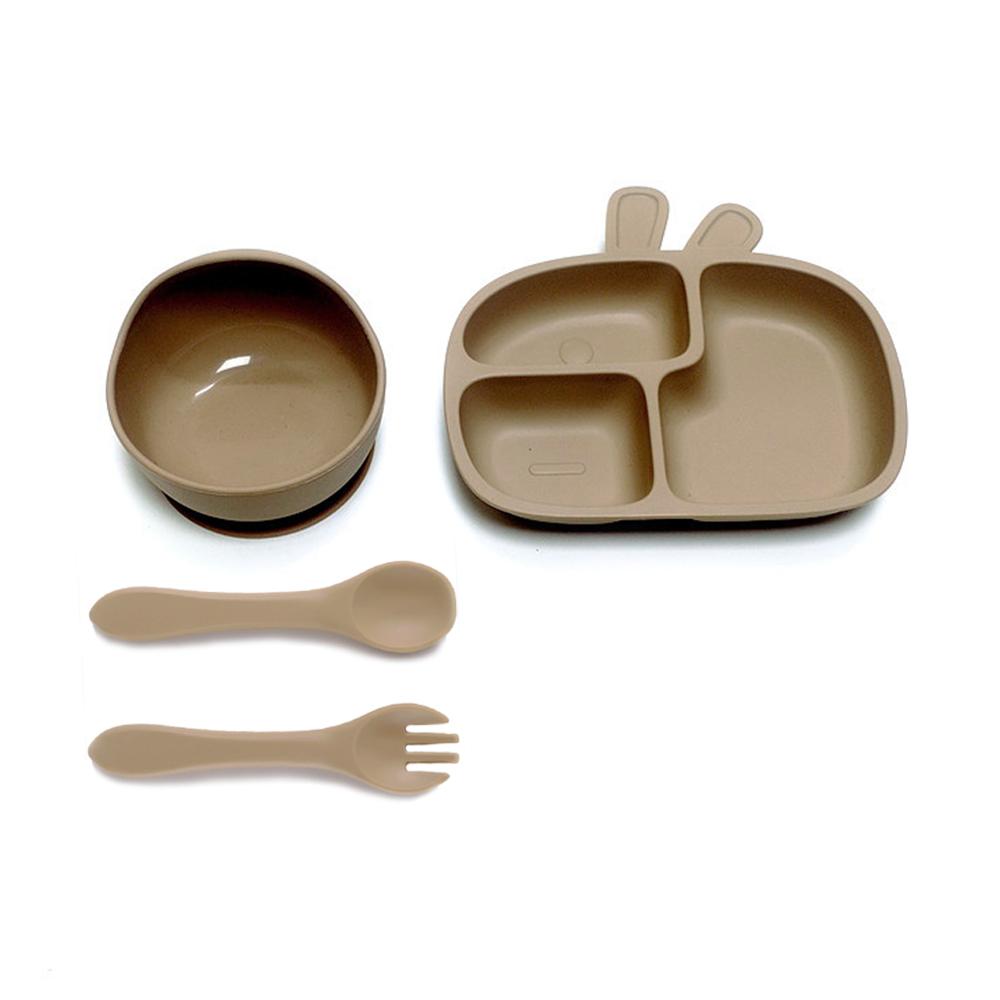 4pcs Infant PlateInfant BowlSuction CupSilicone CompartmentFeeding ToolsSet of Drop-proof plus Scald-proof Tableware