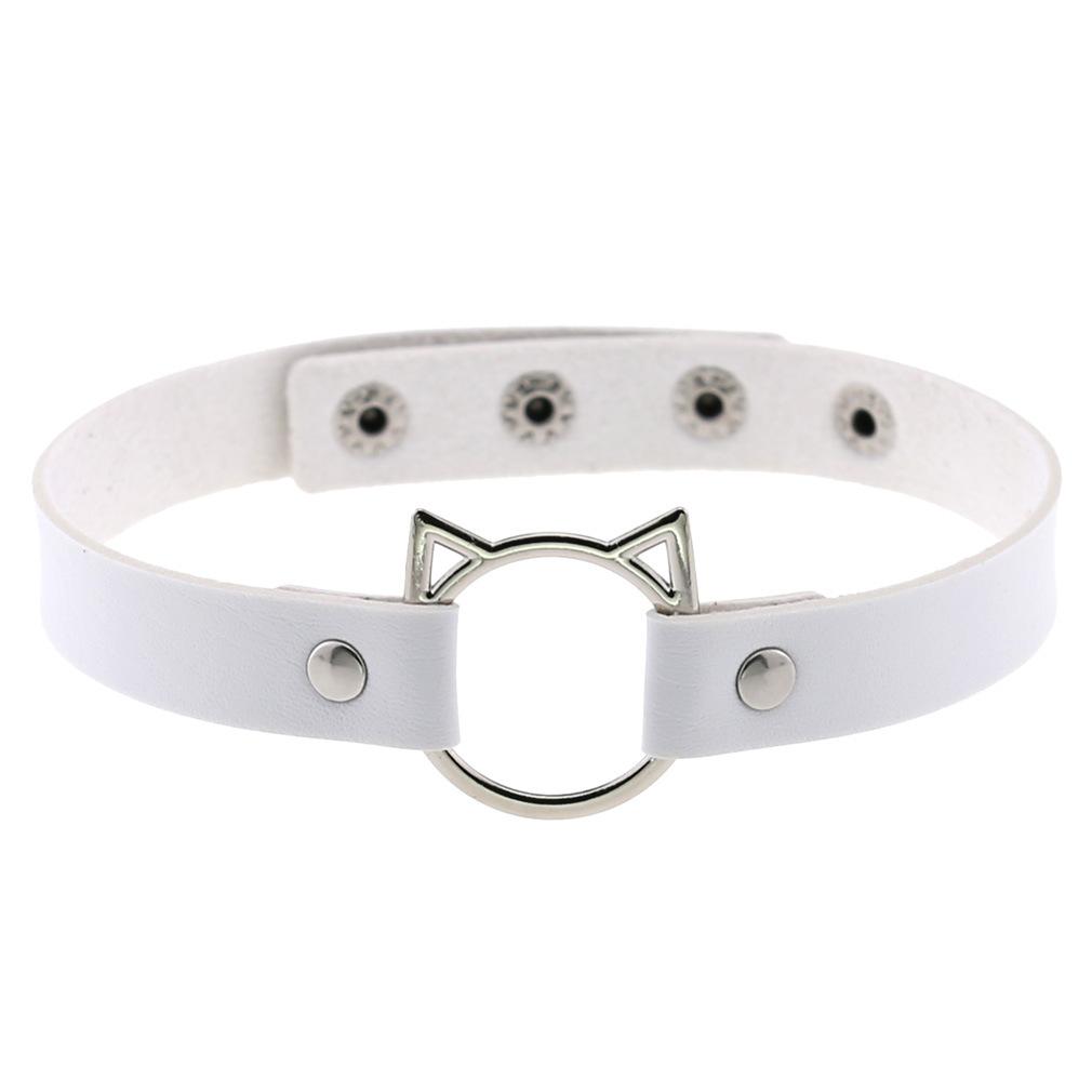 Cat Ear O-Ring Choker Necklace Punk PU Leather Collar for Women Harajuku Jewelry