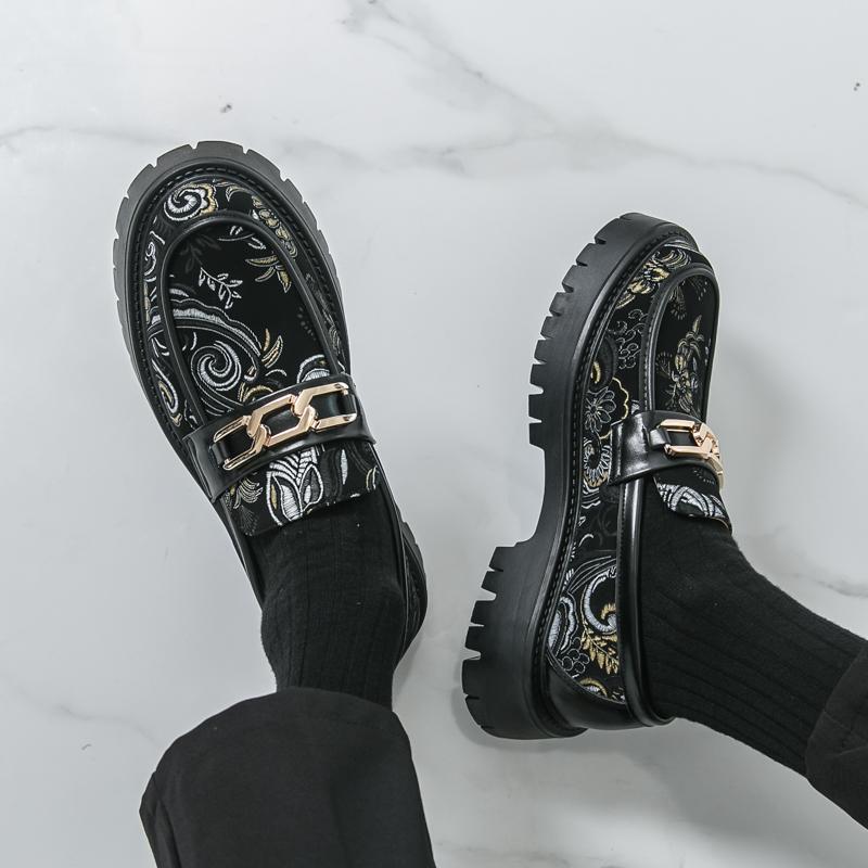 Scarpe da Uomo con Plateau Mocassini Eleganti Scarpe Elevator Punk Scarpe Formali da Lavoro Stampa Suola Spessa Creepers Taglie Forti