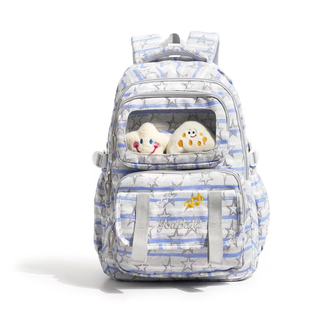 Schoolbag New Middle and High School Students Schoolbag Spine Protection Large Capacity Plaid Backpack Fashion Star Leisure Travel Backpack