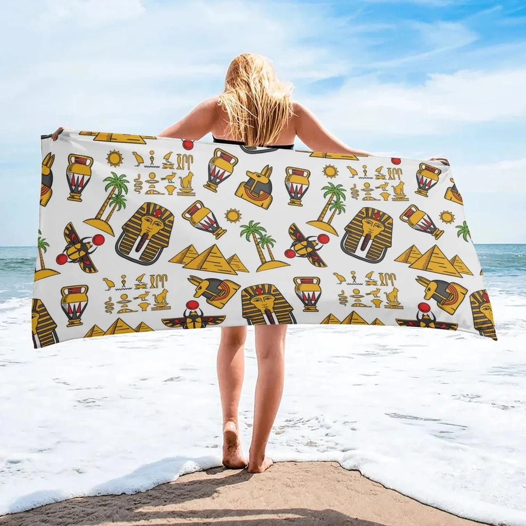 Antico Egitto Geroglifici Piramide Faraone Telo da Spiaggia Asciugamano da Bagno Stile Retro Assorbente Asciugatura Rapida Sport Viaggio Piscina Asciugamani