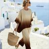 26 Summer Crew Neck Bat Sleeve Printed Two-piece Set Women's Loose Casual Top High Waist Wide Leg Pants Vacation Style Set
