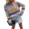 Women Bohemian Round Neck Loose Sweaters Long Sleeve Crochet Knit Pullover Tops Plus Size
