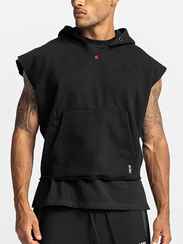 Men's Spring & Autumn Youth Thickened Multi-Pocket Sleeveless Hoodie and Sports Vest.