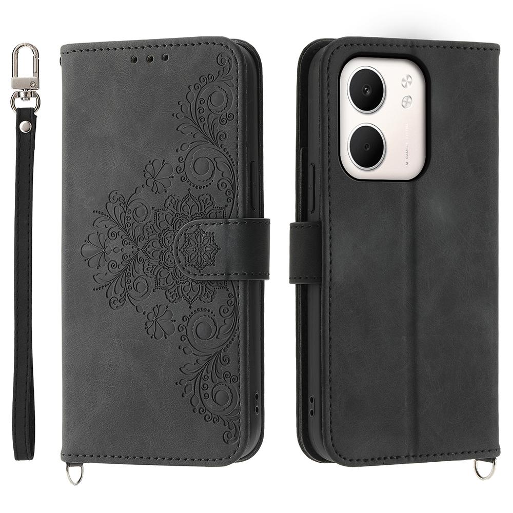 For Oppo A5x 5G/4G Case Flower Pattern PU Leather Wallet Phone Cover with Strap