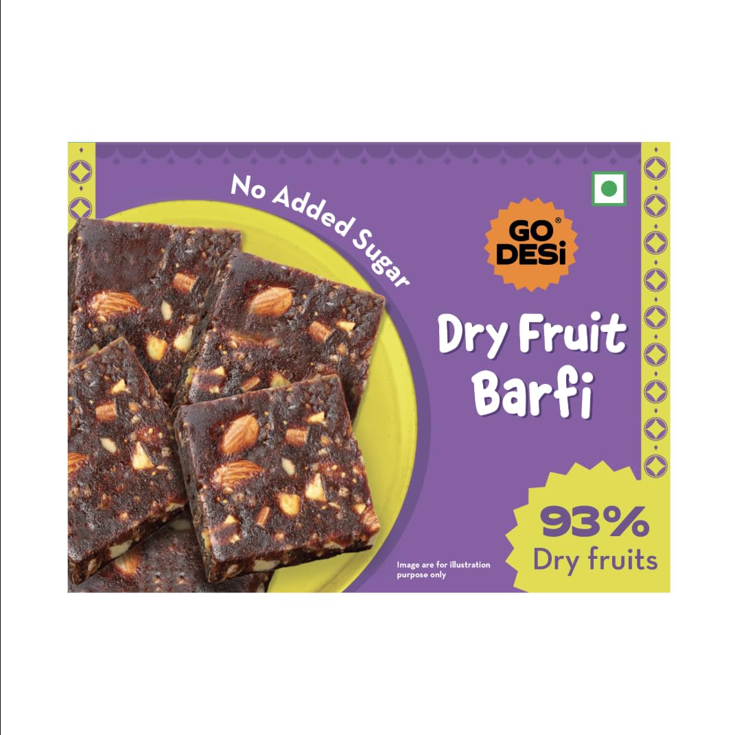 

GO DESi Dates Dry Fruit Barfi - 200 grams | 93% Dry Fruits | No Added Sugar | Sweets | Burfi