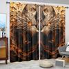 2pcs Fierce Wooden Carved Wolf Printed Curtain for Home Decor - Rod Pocket Window Treatment for Bedroom, Office, Kitchen