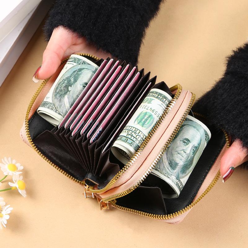 Damen Doppelreißverschluss Akkordeon Kartenhalter Geldbörse - Multifunktional, Antimagnetisch, PU Hülle mit großer Kapazität