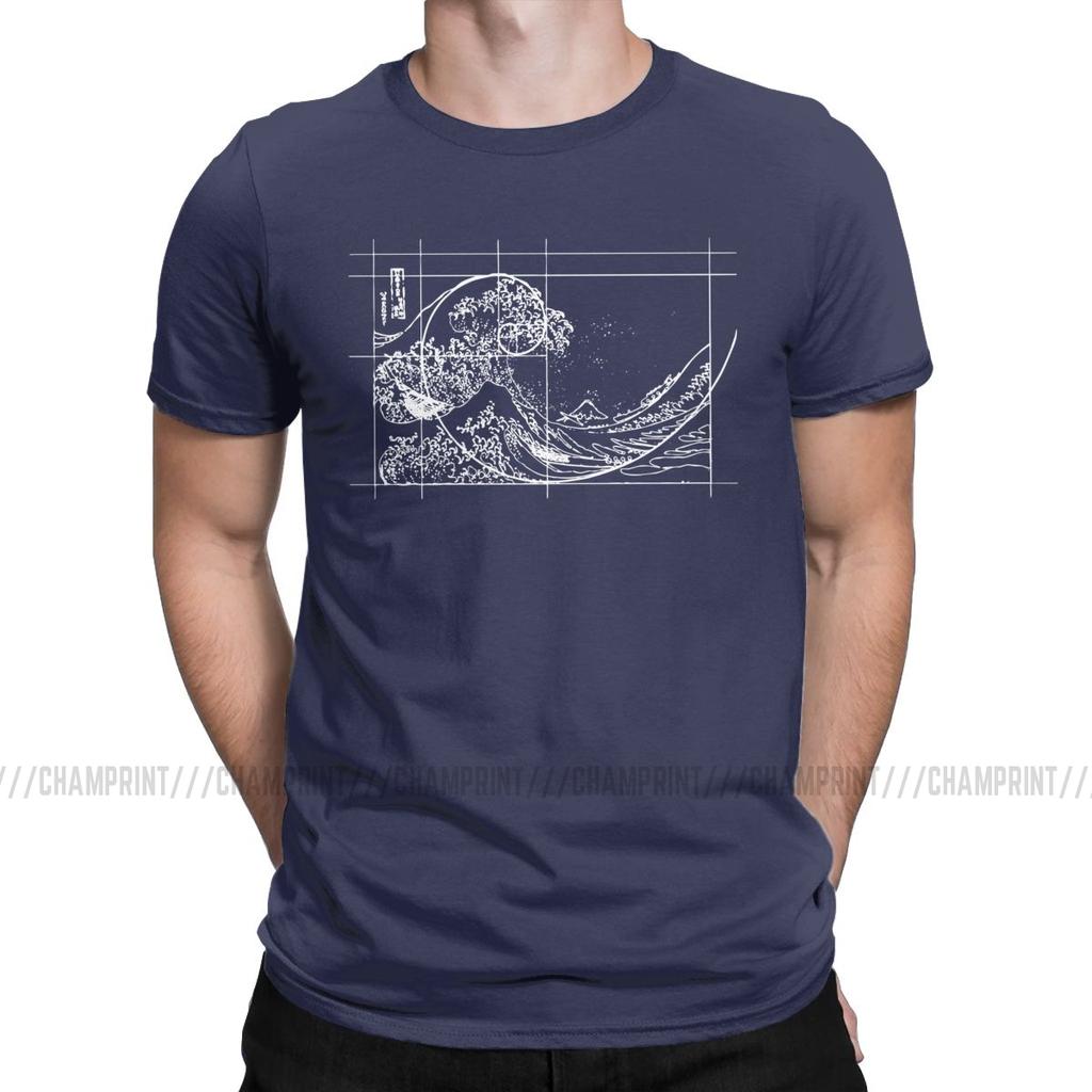 Hokusai trifft Fibonacci-Folge Goldener Schnitt Herren T-Shirt Mathe Technik Geek Lässige T-Shirts Rundhals-T-Shirts Übergrößen Oberteile