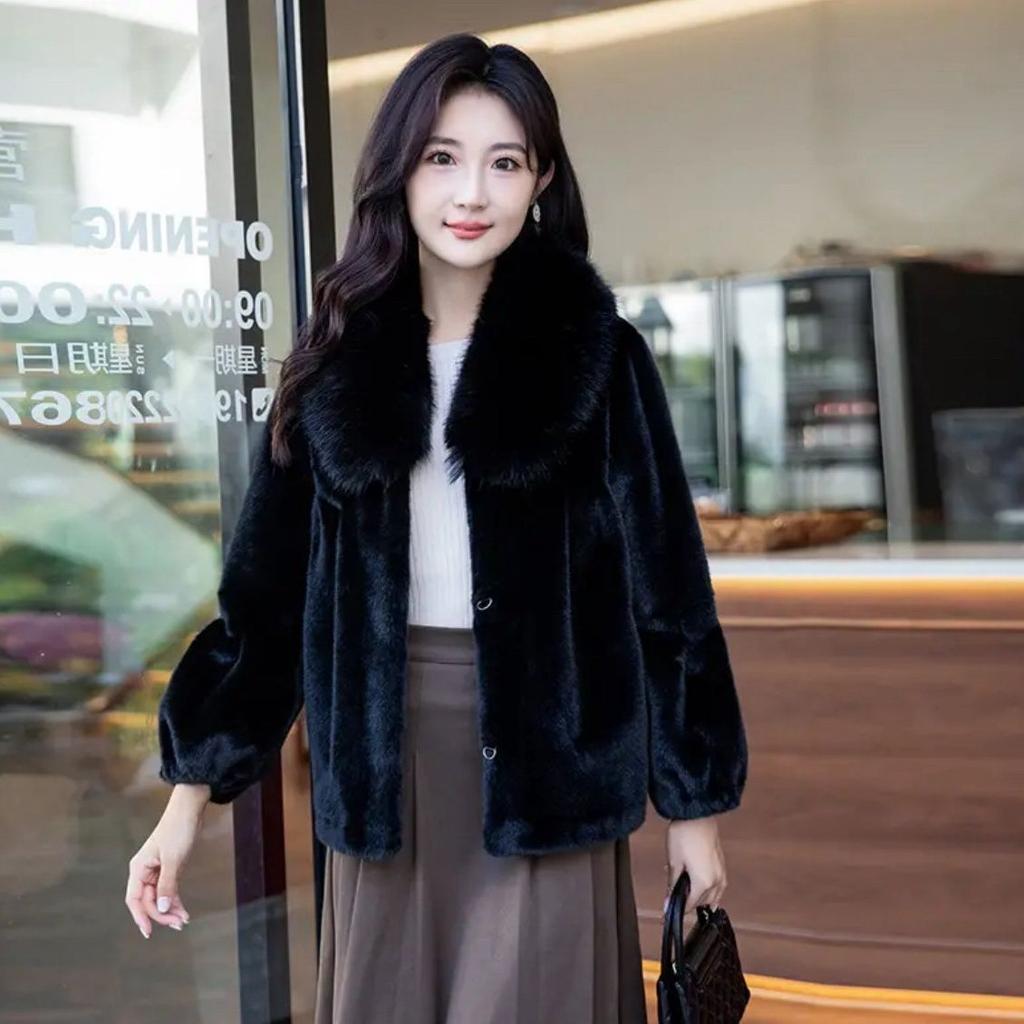 Autumn Winter Short Jacket Thick Warm Faux Fur Collar Elegant Female Warm Outerwear