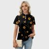 Women's Casual Floral Print V-Neck Short Sleeve Decorative Button T-Shirt Top