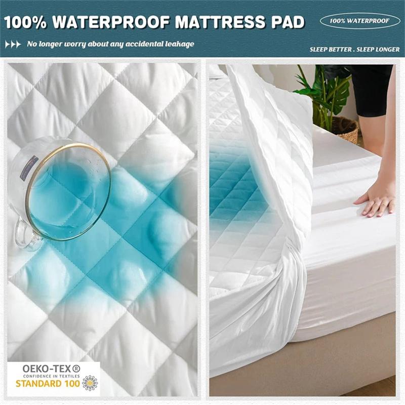 Waterproof Quilted Fitted Sheet Soft Solid Color Mattress Cover for All Seasons Non Slip Mat with Elastic Band