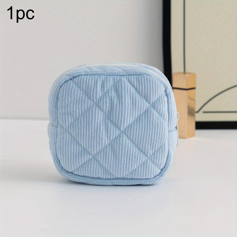 Cute Quilted Corduroy Cosmetic Bag Coin Purse Lipstick Makeup Pouch with Zipper for Travel Toiletry Storage Organizer for Women