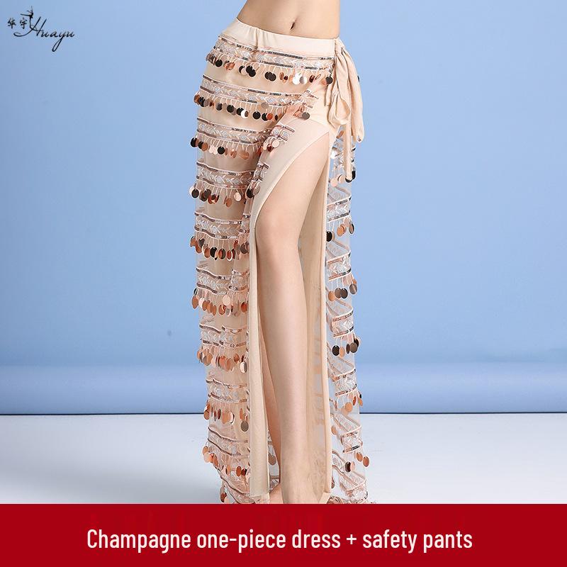 Conjunto de Dança do Ventre Feminino Huayu Outono/Inverno: Fantasia de Borla com Lantejoulas para Iniciantes