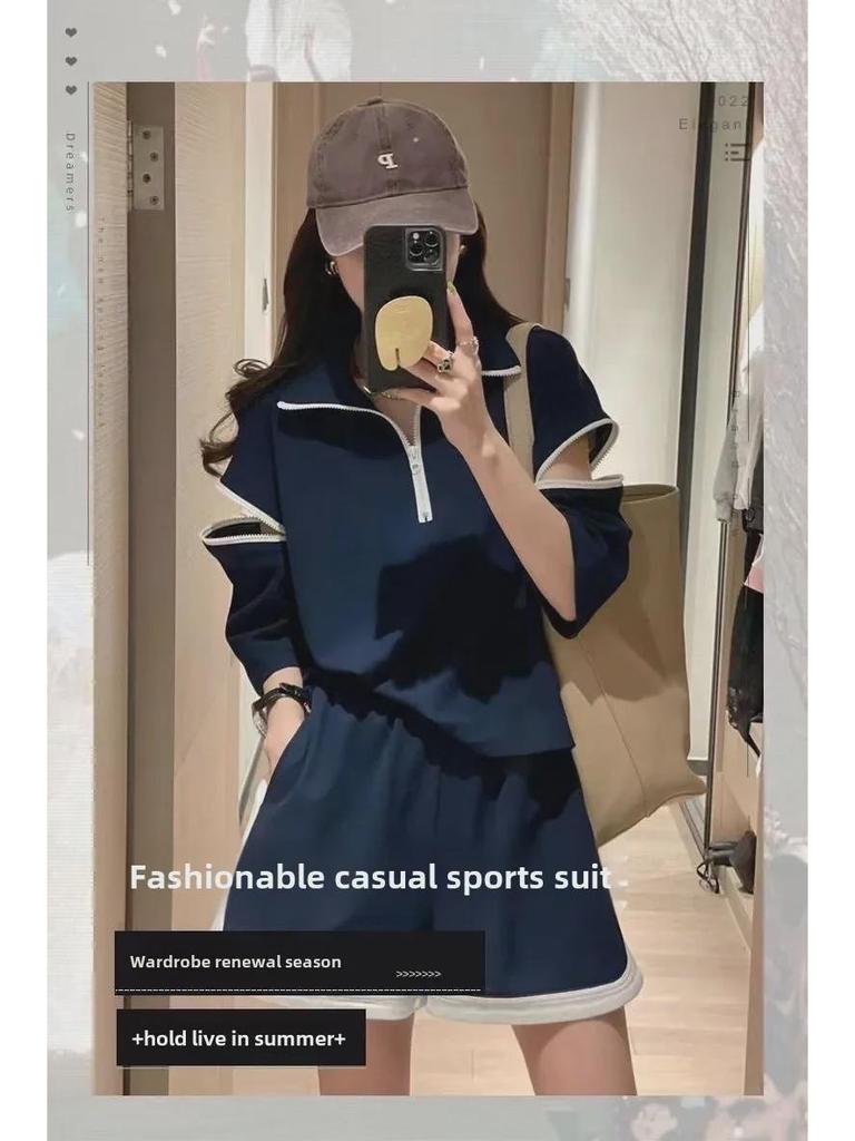 2023 Women's Summer Salt Style Loose Casual Two-Piece Set - Short Sleeve Top & Shorts