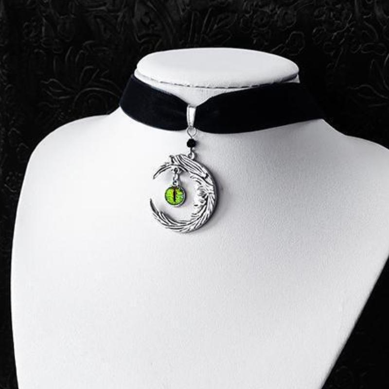 Gothic Red Dragon Eyes Moon Velvet Choker Necklace for Halloween